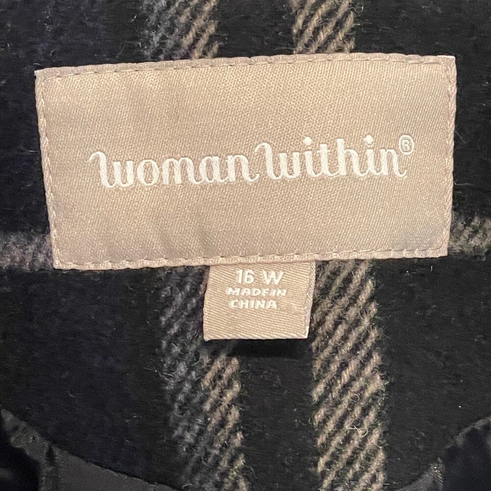 Woman Within Wool Blend Coat Womens Size 16W Black & Blue Plaid Outerwear 16 XL - Picture 5 of 7